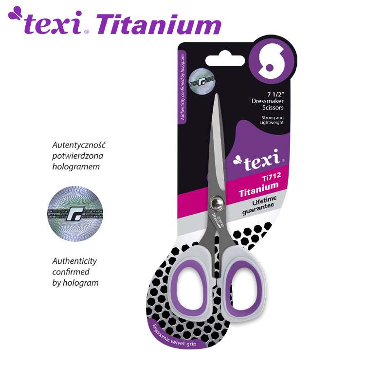 TEXI TITANIUM Ti712 - 7 1/2" (19 cm) Titanium coated, professional dressmaker scissors - 1 7 1/2" (19 cm) Titanium coated, professional dressmaker scissors