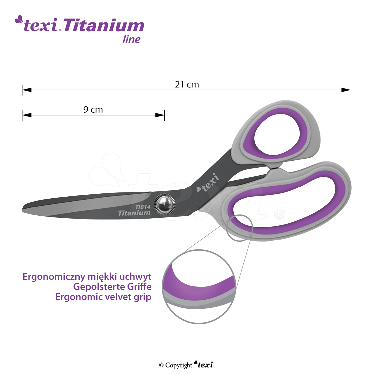 TEXI TITANIUM TiDuo850 - Titanium coated dressmaker shears 8 1/2" (22 cm) and hobby - craft scissors 5 1/4" (13 cm) - 1 Titanium coated dressmaker shears 8 1/2" (22 cm) and hobby - craft scissors 5 1/4" (13 cm)