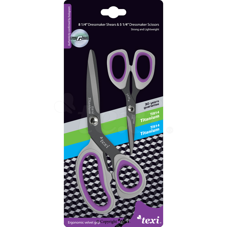 TEXI TITANIUM TiDuo850 - Titanium coated dressmaker shears 8 1/2" (22 cm) and hobby - craft scissors 5 1/4" (13 cm) - 3 Titanium coated dressmaker shears 8 1/2" (22 cm) and hobby - craft scissors 5 1/4" (13 cm)
