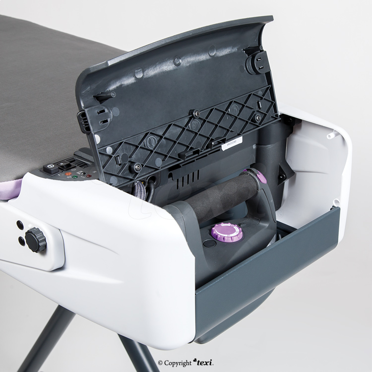 TEXI HESTIA - Compact ironing table with automatic, integrated steam generator and iron - PTFE shoe for iron and bottle for filling steam generator tank for FREE! - 3 Compact ironing table with automatic, integrated steam generator and iron - PTFE shoe for iron and bottle for filling steam generator tank for FREE!