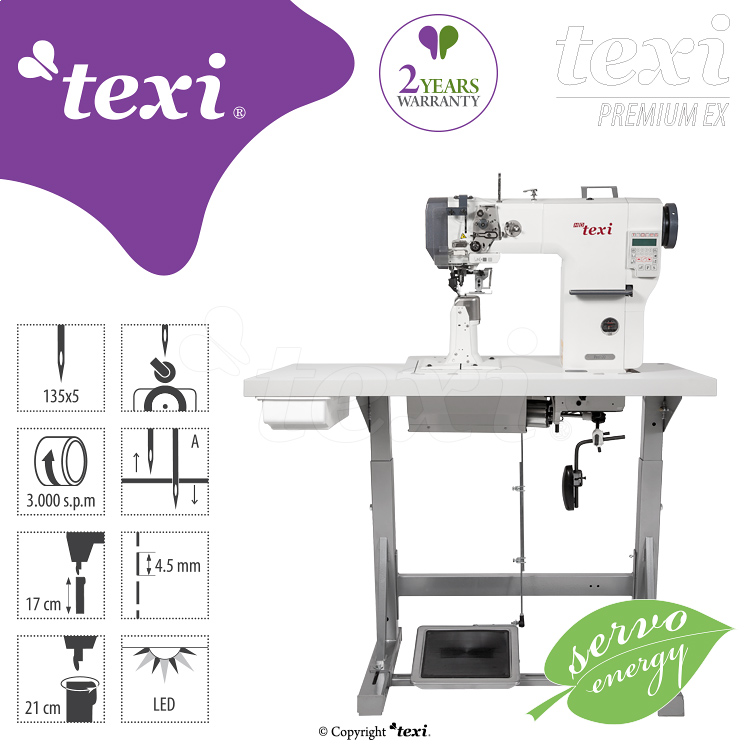 TEXI POST DD PREMIUM EX - 1-needle post-bed mechatronic lockstitch machine with built-in servo motor - with bottom, needle and upper roller feed - complete sewing machine - 3 1-needle post-bed mechatronic lockstitch machine with built-in servo motor - with bottom, needle and upper roller feed - complete sewing machine
