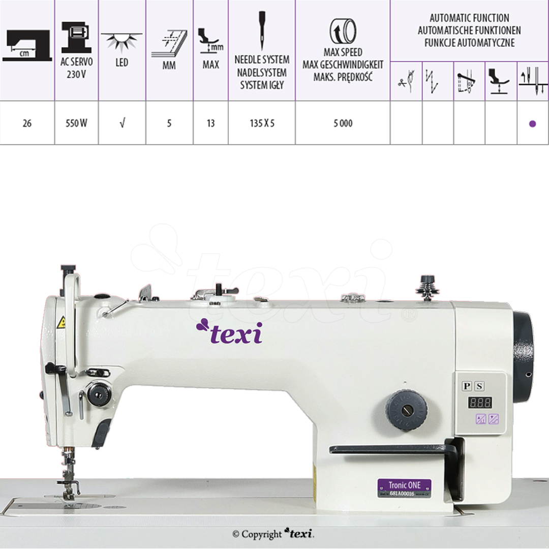 TEXI TRONIC ONE PREMIUM EX - Mechatronic lockstitch machine for light and medium materials with needle positioning - complete machine - 2 years warranty - 4 Mechatronic lockstitch machine for light and medium materials with needle positioning - complete machine - 2 years warranty