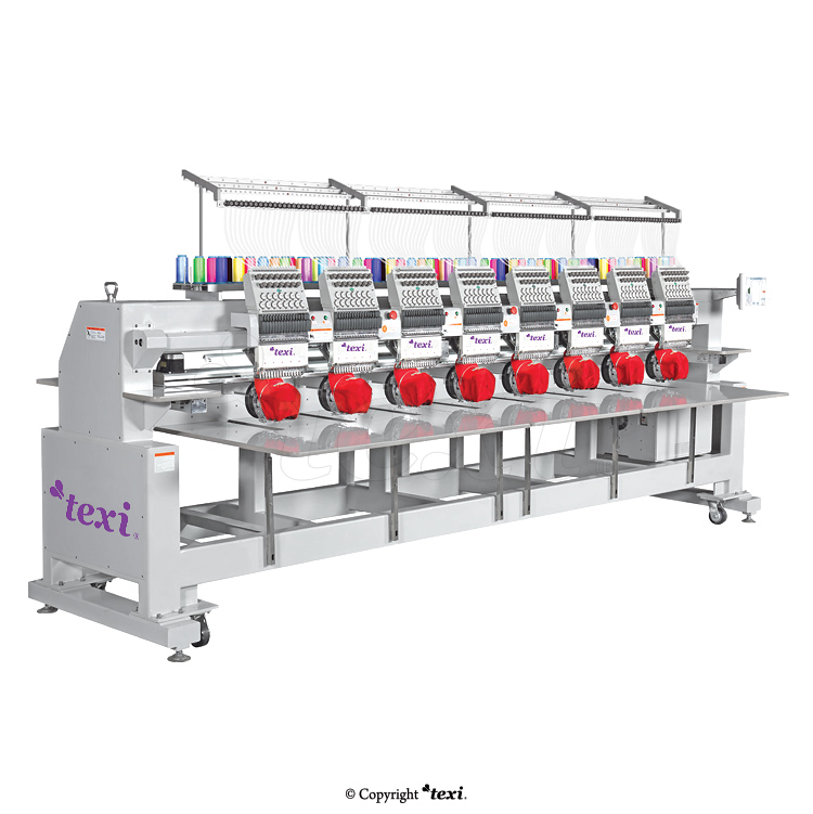 Industrial, eight-head, twelve-needle embroidery machine