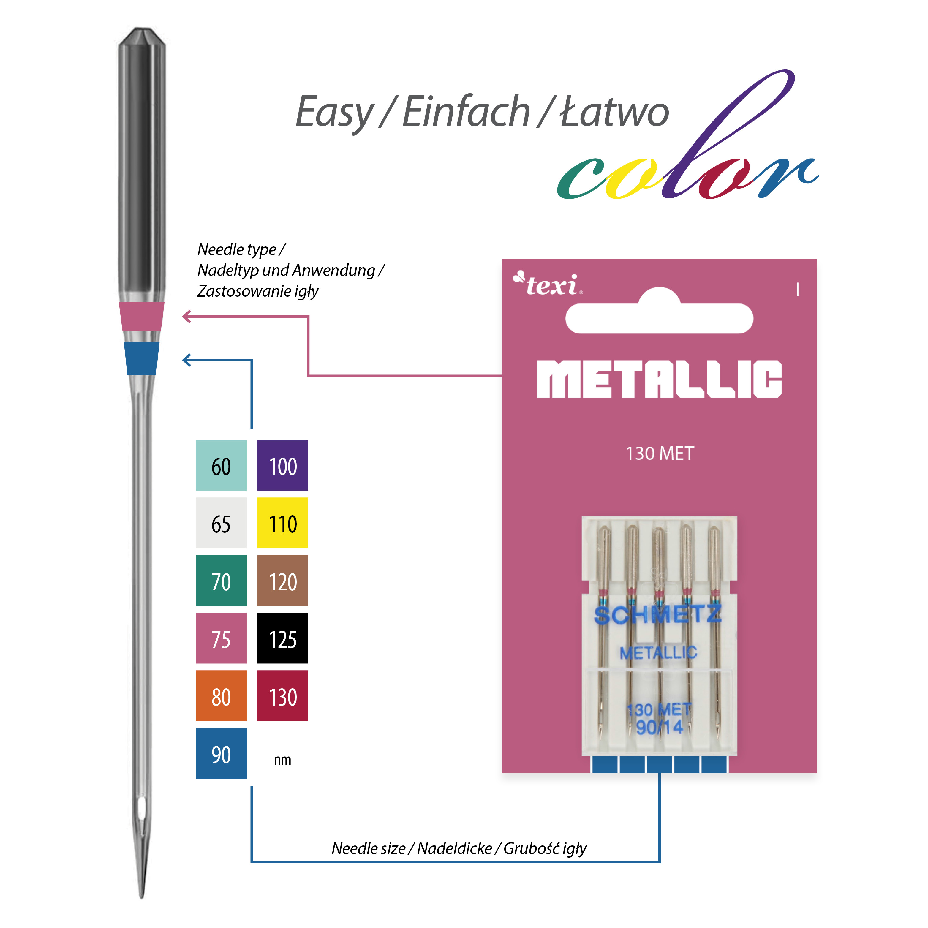 Metallic needles for household machines, 5 pcs, size 90