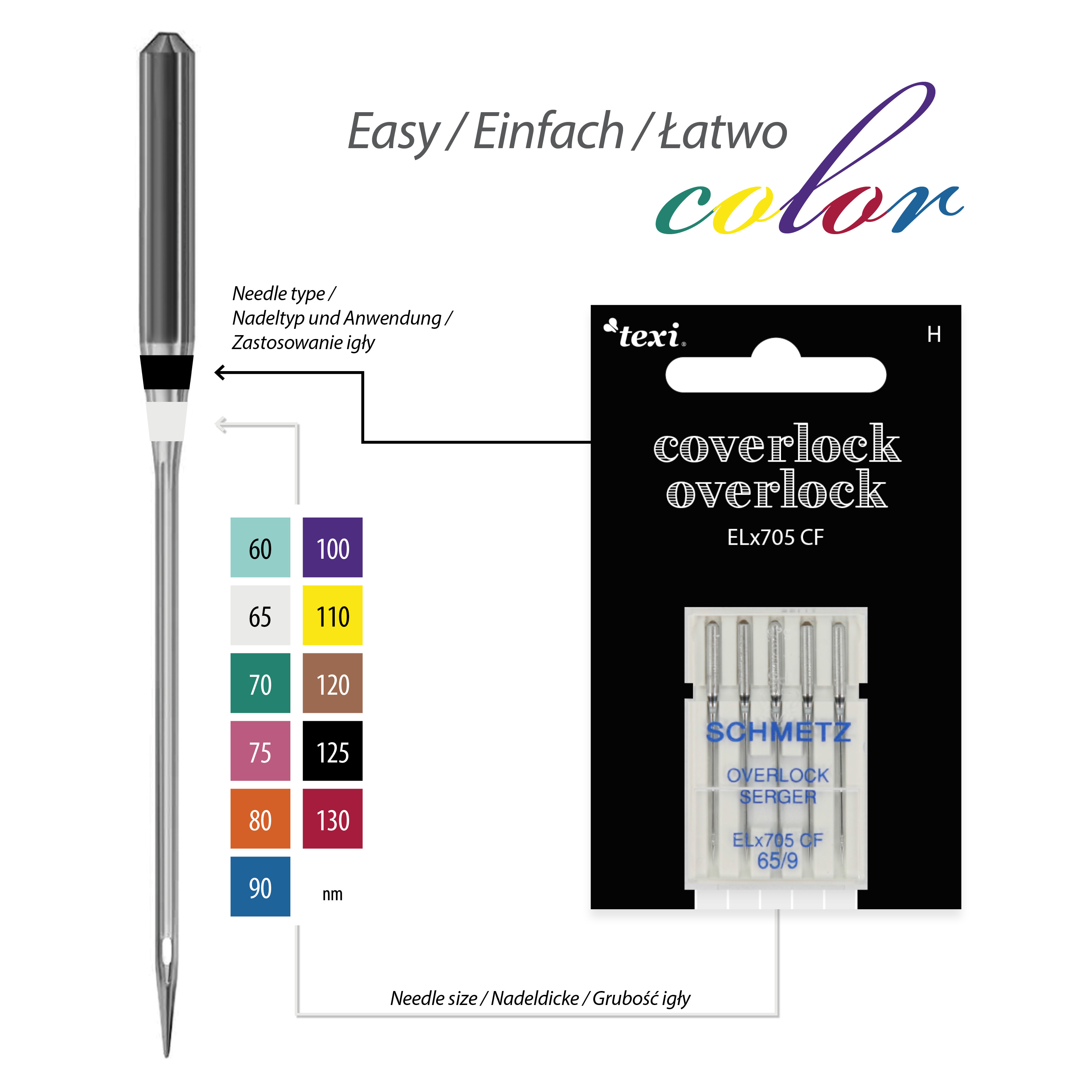 Needles for overlock/coverlock household machines, 5 pcs, size 65