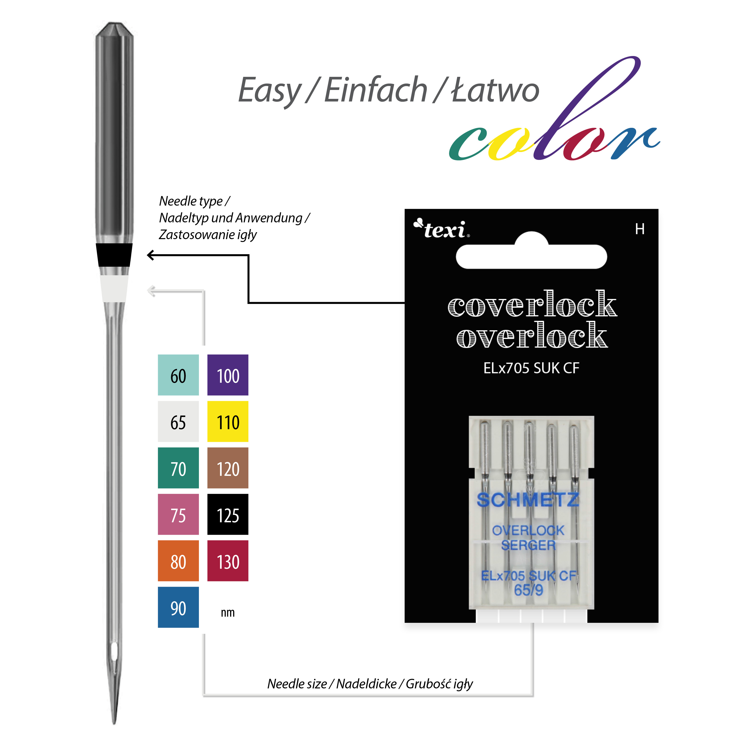 Needles for overlock/coverlock household machines, 5 pcs, size 65