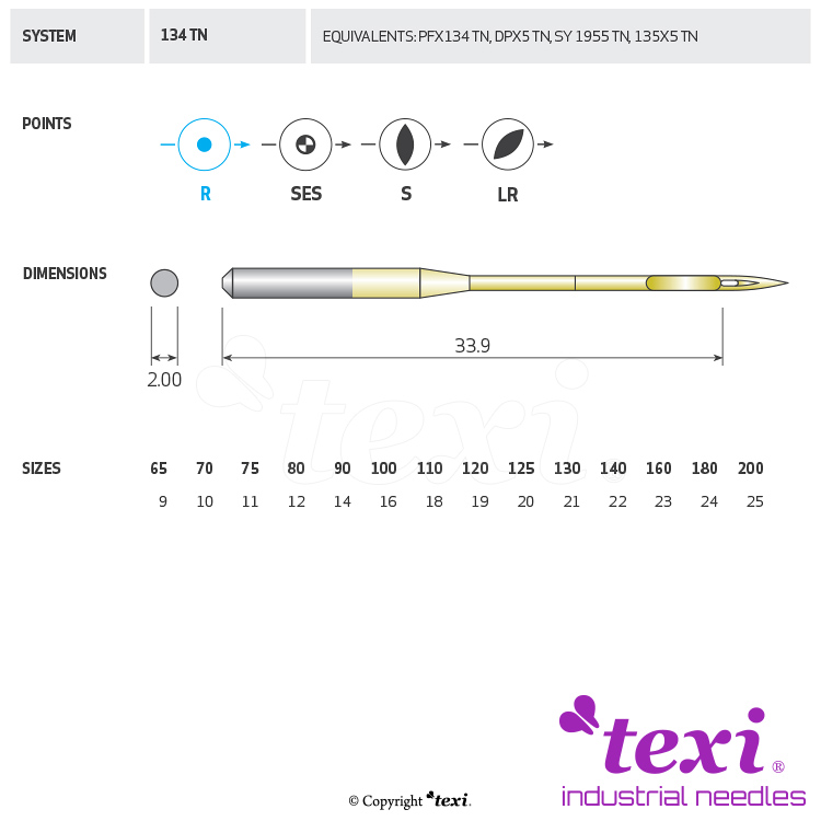 TEXI 134 (R) TN 090 - Sewing machine needle, 1box = 100 pcs - 1 Sewing machine needle, 1box = 100 pcs