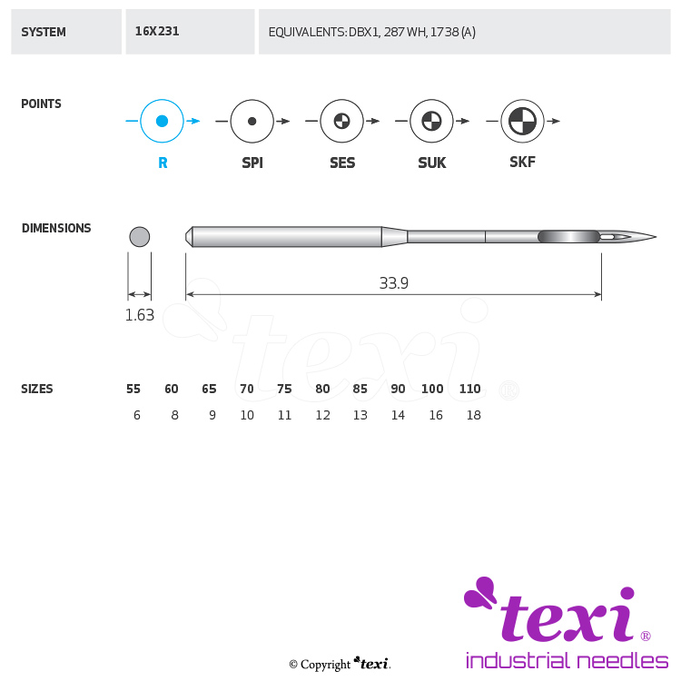 TEXI 16X231 060 - Sewing machine needle, 1box = 100 pcs - 1 Sewing machine needle, 1box = 100 pcs
