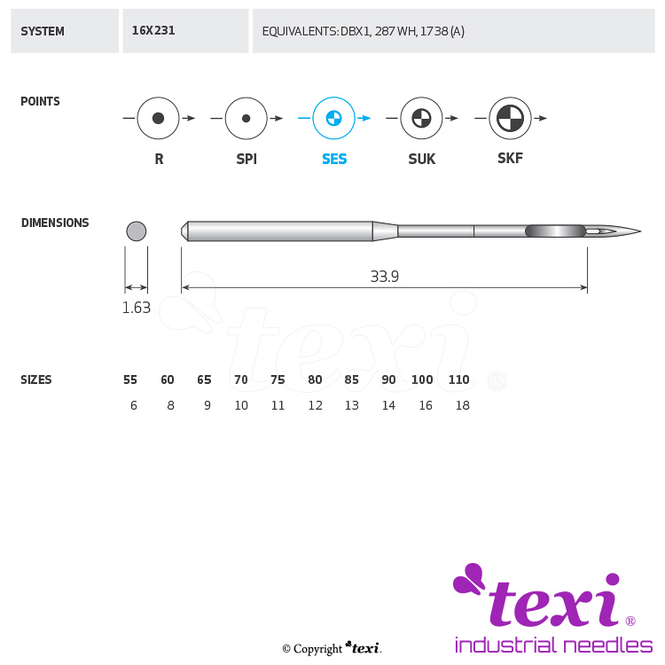 TEXI 16X231 SES 090 - Sewing machine needle, 1box = 100 pcs - 1 Sewing machine needle, 1box = 100 pcs