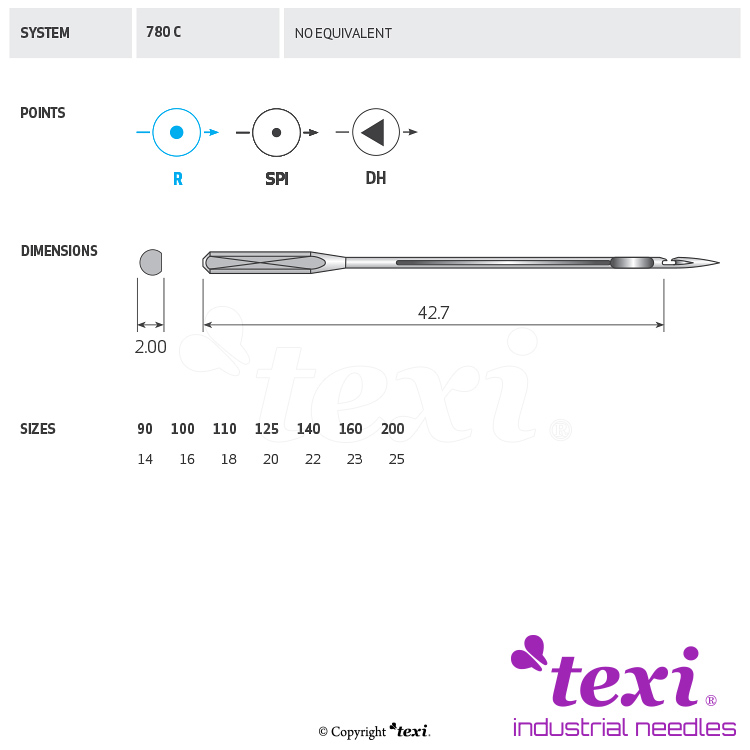 TEXI 780 C 110 - Sewing machine needle, 1box = 100 pcs - 1 Sewing machine needle, 1box = 100 pcs