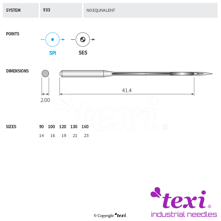 TEXI 933 120 - Sewing machine needle, 1box = 100 pcs - 1 Sewing machine needle, 1box = 100 pcs