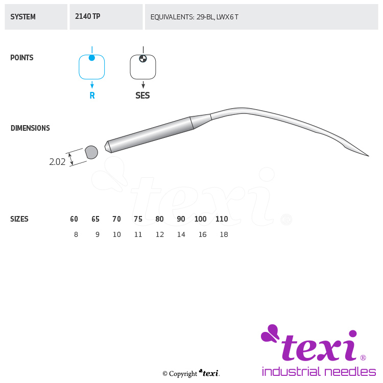 TEXI 2140 TP 080 - Sewing machine needle, 1box = 100 pcs - 1 Sewing machine needle, 1box = 100 pcs