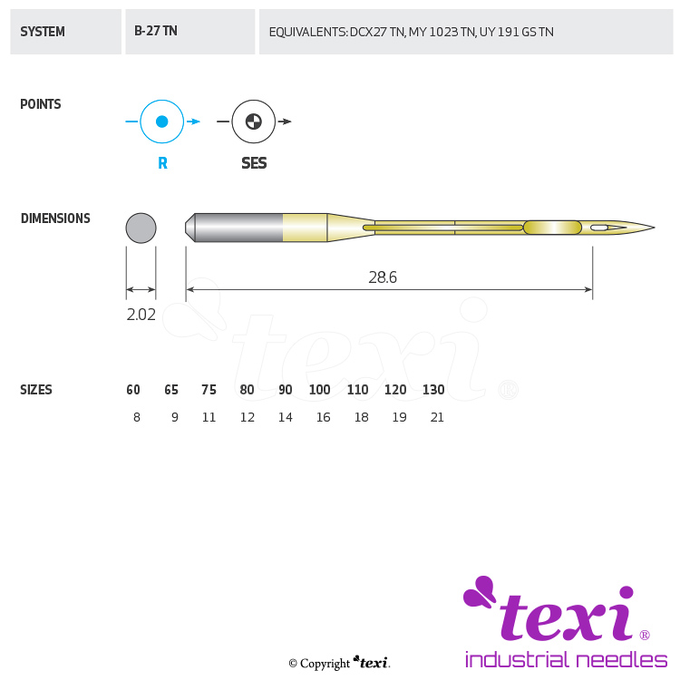 TEXI B-27 TN 100 - Titanized (gold) needle for a sewing machine - 1 Titanized (gold) needle for a sewing machine