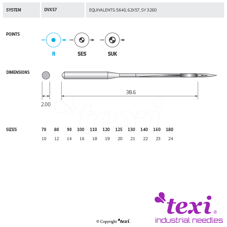 TEXI DVX57 160 - Sewing machine needle, 1box = 100 pcs - 1 Sewing machine needle, 1box = 100 pcs