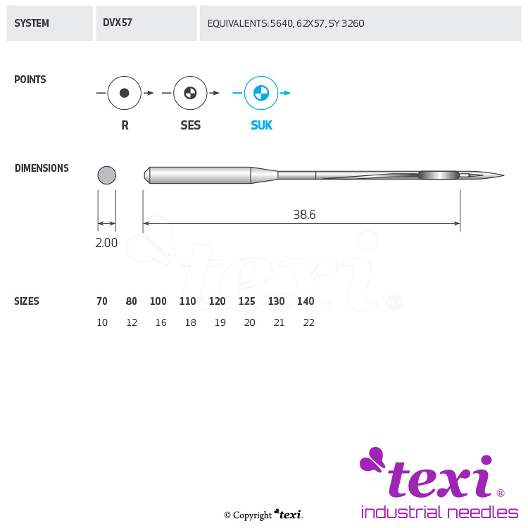 TEXI DVX57 SUK 120 - Sewing machine needle, 1box = 100 pcs - 1 Sewing machine needle, 1box = 100 pcs