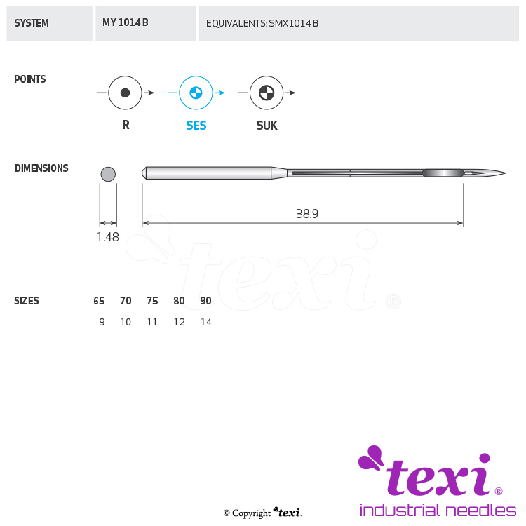 TEXI MY 1014 B SES 070 - Sewing machine needle, 1box = 100 pcs - 1 Sewing machine needle, 1box = 100 pcs