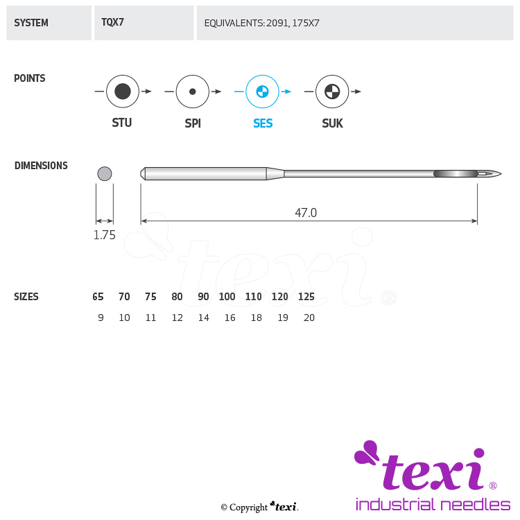 TEXI TQX7 SES 100 - Sewing machine needle, 1box = 100 pcs - 1 Sewing machine needle, 1box = 100 pcs
