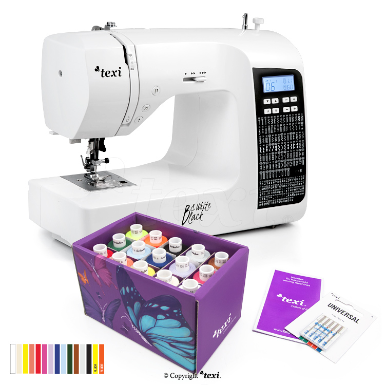 TEXI BLACK&WHITE SET - Multifunctional, computerized sewing machine + Texi Box 15 as a gift - 1 Multifunctional, computerized sewing machine + Texi Box 15 as a gift