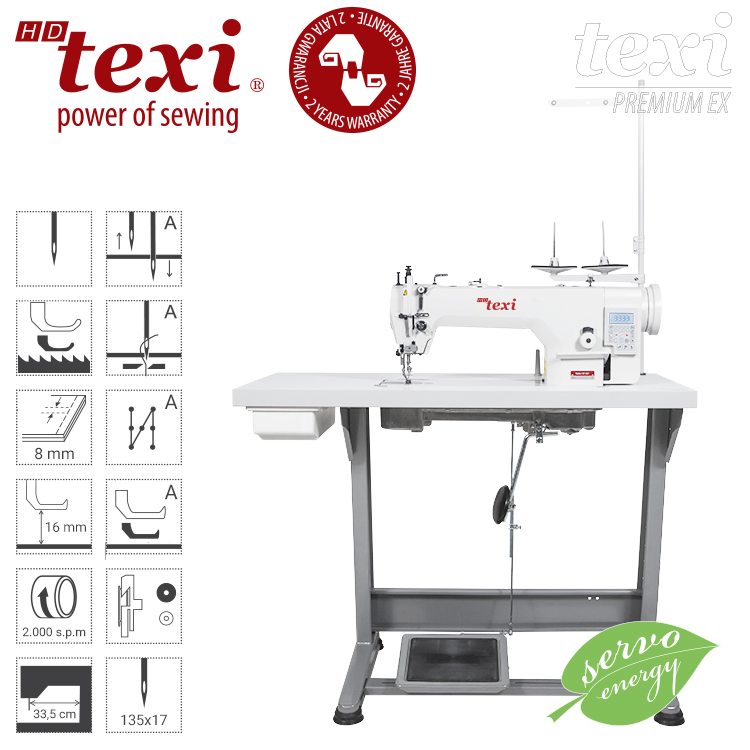 TEXI WALKER WF AUT PREMIUM EX - Upholstery and leather lockstitch machine with built-in Servo motor and control box (Mechatronic), bottom feed and walking foot, large hook - complete machine - 1 Upholstery and leather lockstitch machine with built-in Servo motor and control box (Mechatronic), bottom feed and walking foot, large hook - complete machine