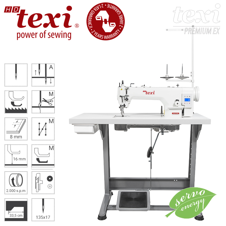 TEXI WALKER WF SERVO PREMIUM EX - Upholstery and leather lockstitch machine with built-in Servo motor and control box (Mechatronic), bottom feed and walking foot, large hook - complete machine - 1 Upholstery and leather lockstitch machine with built-in Servo motor and control box (Mechatronic), bottom feed and walking foot, large hook - complete machine