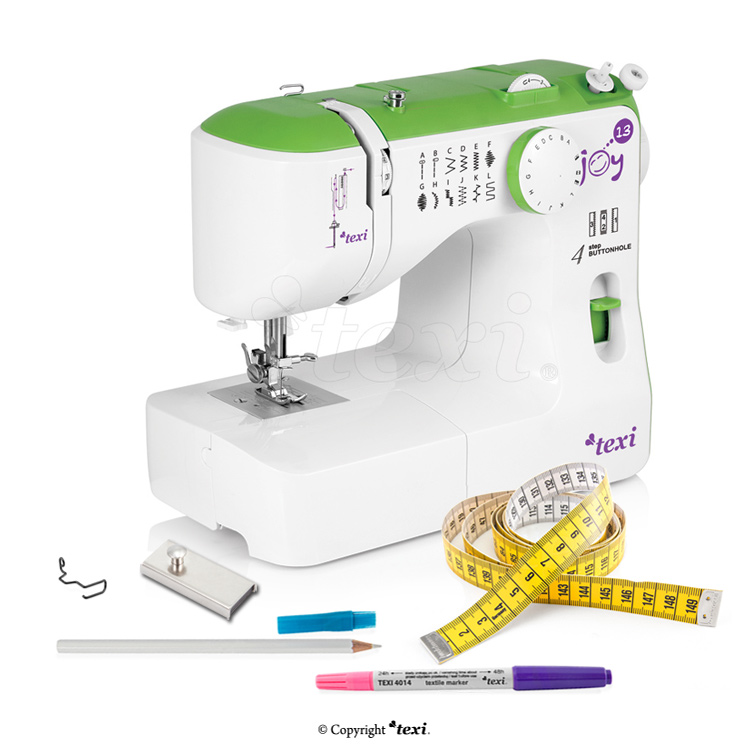 TEXI JOY 13 GREEN KID SET - Multifunctional mechanical sewing machine, 13 stitches - 1 Multifunctional mechanical sewing machine, 13 stitches
