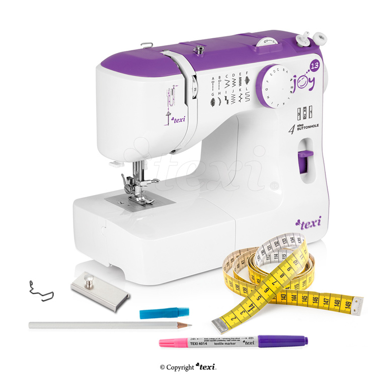 TEXI JOY 13 PURPLE KID SET - Multifunctional mechanical sewing machine, 13 stitches - 1 Multifunctional mechanical sewing machine, 13 stitches