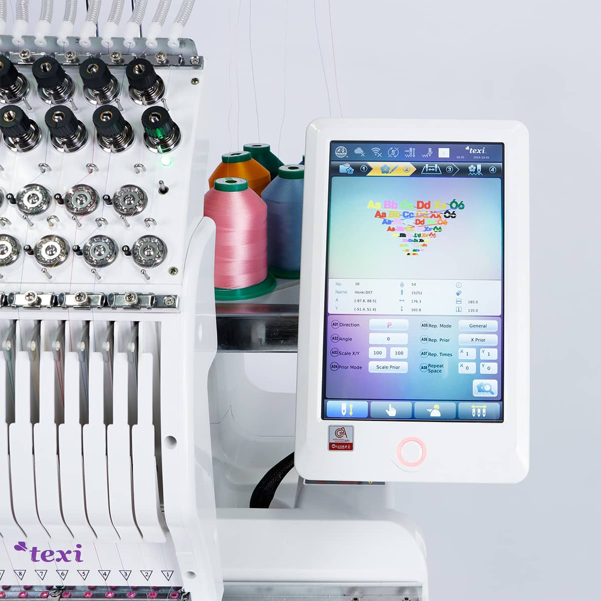 TEXI IRIS 12 SET - 1-head, 12-needle embroidery machine + base + cap station + thread set GRATIS - 3 1-head, 12-needle embroidery machine + base + cap station + thread set GRATIS