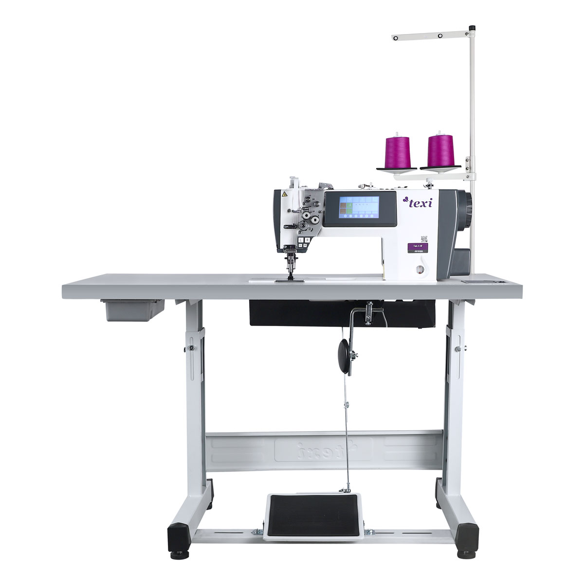 Automatic double needle lockstitch machine TEXI TWIN 6HF, medium and heavy fabrics